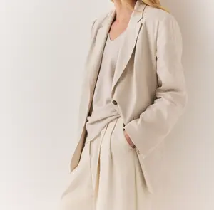 Wholesale Fashion Women Coats Designer Casual Long-sleeved Outwear Linen Blazer Linen Shirt For Women