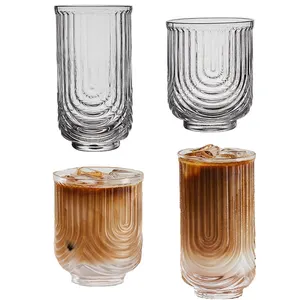 Creative Unique Eco-Friendly Food Grade Vertical Stripes Clear Drinking Glasses Tumbler Portable U Shape Ribbed Glass Tea Cups