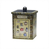 Boîte de rangement vintage carrée en fer blanc JH pour café, thé, chocolat, bonbons et snacks