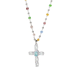 Collar <span class=keywords><strong>de</strong></span> Cruz <span class=keywords><strong>de</strong></span> Cobre con Incrustaciones <span class=keywords><strong>de</strong></span> Circonita Cúbica para Mujer, Estilo <span class=keywords><strong>de</strong></span> Lujo Ligero, Cadena para Suéter Multicolor, Moderno y Versátil - Product Image 5