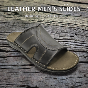 Comfortable High Quality Genuine Leather Men's Slides Rubber Sole Soft Solid Arch <b>Support</b> Breathable Durable Slip Slippers - Product Image 2