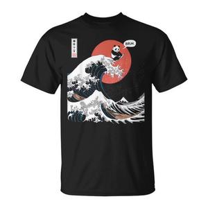 T-shirt unisexe pour adulte The Great Wave Kanagawa Panda, manches courtes, col rond, impression numérique, promotionnel - Product Image 1