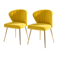Chaise de salle à manger de style simple et luxueux moderne, tissu en velours jaune, revêtement en poudre dorée, pieds en métal, maison, appartement, villa, cuisine