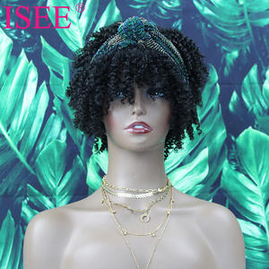 ISEE Meilleures ventes : Perruque courte afro en <span class=keywords><strong>cheveux</strong></span> vierges, style demi-bouffant, en <span class=keywords><strong>cheveux</strong></span> humains, <span class=keywords><strong>avec</strong></span> bandeau <span class=keywords><strong>foulard</strong></span> ananas à cordon <span class=keywords><strong>de</strong></span> serrage et <span class=keywords><strong>frange</strong></span> - Product Image 2