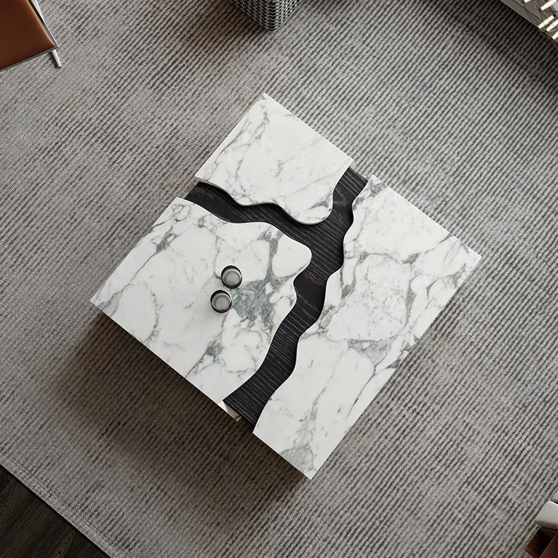großhandel produkte in china italienischer minimalistischer einzigartiger wohnzimmer-couchtisch 100 cm weißer quadratischer marmor-couchtisch
