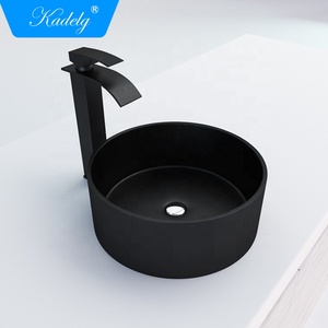 Évier de salle de bain moderne rond en granit noir avec plateau, facile à nettoyer - Product Image 1