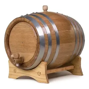Barril de Madera Marrón de 5 Litros The Barrel House con Aros Galvanizados, Barril de Cerveza para Envasado de Alimentos y Bebidas - Product Image 1