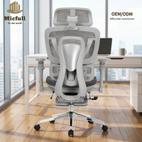 Fauteuils de bureau de direction de luxe, dossier haut gris premium, accoudoirs 6D, appui-tête 4D, soutien lombaire ergonomique et repose-pieds inclinable