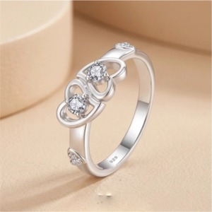 Bijoux élégants de haute qualité, bague de promesse en argent sterling 925 avec double cœur entrelacé et zircon cubique pour femmes - Product Image 3