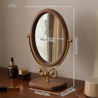 Vintage Solid Wood Foldable Round Standing Magnifying Personalized Makeup Vanity Mirror with Rotatable Desktop Design