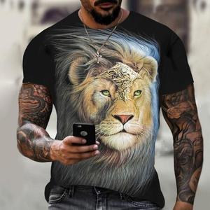 Maglietta estiva con stampa animalier top Casual Wolf 3D con scollo rotondo stampato a maniche corte - Product Image 3