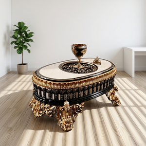 Mesa de Centro Portátil de Madera Maciza con Acabado Dorado Antiguo, Hecha a Mano, Ligera, para Sala de Estar, Decoración Tradicional para el Hogar - Product Image 3