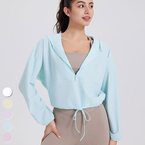 Lâche soleil preuve sport à capuche en plein air séchage rapide crème solaire Yoga haut mince <span class=keywords><strong>Anti</strong></span> <span class=keywords><strong>UV</strong></span> Fitness vêtements <span class=keywords><strong>veste</strong></span> de Protection solaire pour les femmes - Product Image 3