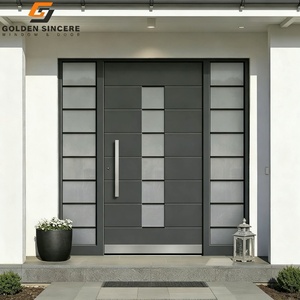 Puerta de Entrada Moderna Negra Abatible para Villas, Puerta Exterior de Acero Inoxidable Liso para Seguridad - Product Image 5