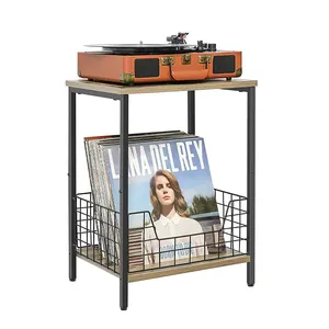 Record Player Stand Com Suporte Do Registro De Vinil Home End Table Nightstand Turntable Stand Com Pernas De Metal Preto Fosco