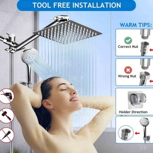 8 Inch Large Square Chrome Polished Rainfall Showerhead High Pressure Adjustable Handheld Shower Head Extension <b>Arm</b> Apartment - Product Image 6