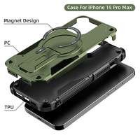 Coque de téléphone portable magnétique antichoc et antichute en TPU PC couleur unie avec support pliant pour IPhone 13 14 15Plus 16ProMax.