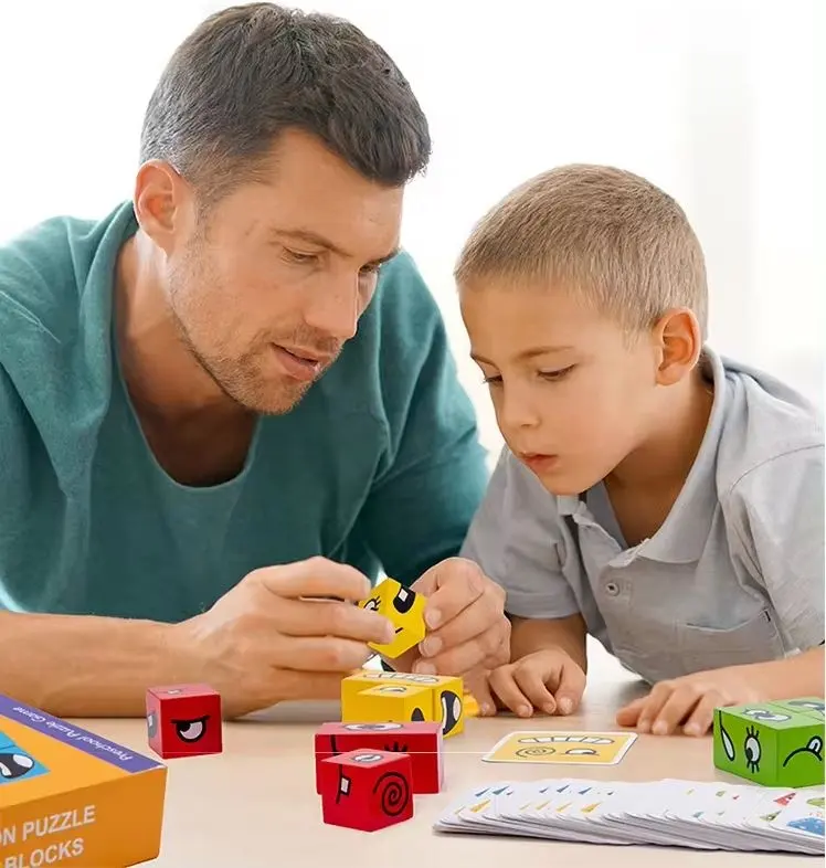 Деревянное лицо меняющее кубик настольная игра строительный блок родитель-ребенок головоломка игрушка-головоломка