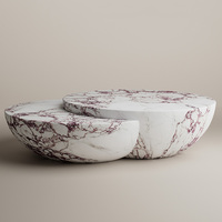 Table basse en marbre naturel veiné violet, deux pièces, design bol gigogne, table basse ronde de luxe pour villa, maison de rêve