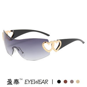 Y2K Heart <b>Frameless</b> Sunglasses UV400 Women's Fashion Sunshades Class 2 Plastic Metal <b>Frame</b> PC Lens - Product Image 2