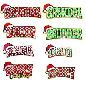 Toppe ricamate alla moda in ciniglia Santa Baby su applique per felpe con cappuccio di grandi dimensioni con Glitter Glitter alta e densa <span class=keywords><strong>Patch</strong></span> di ciniglia - Product Image 1
