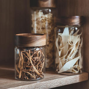 <span class=keywords><strong>Set</strong></span> di Barattoli in Vetro Rotondi per Alimenti con Coperchio Ermetico in Legno di Acacia, Contenitore per Spezie in Vetro Borosilicato per Accessori da Cucina - Product Image 4