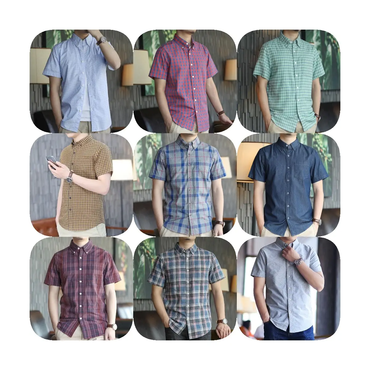 Chinese factories make fashionable new short-sleeved men's shirts for sale
