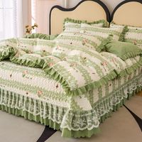 Ensemble de couette en mousse à bulles quatre pièces, style princesse coréenne, pour drap, garnissage en laine, bordure en dentelle, résistant à l'eau, automne