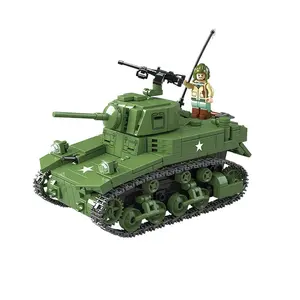 Empilhamento Brinquedo Militar EUA Exército Stuart Tanque Building Blocks Brinquedos Exército WW2 Soldado Arma Construção Brinquedos com figuras