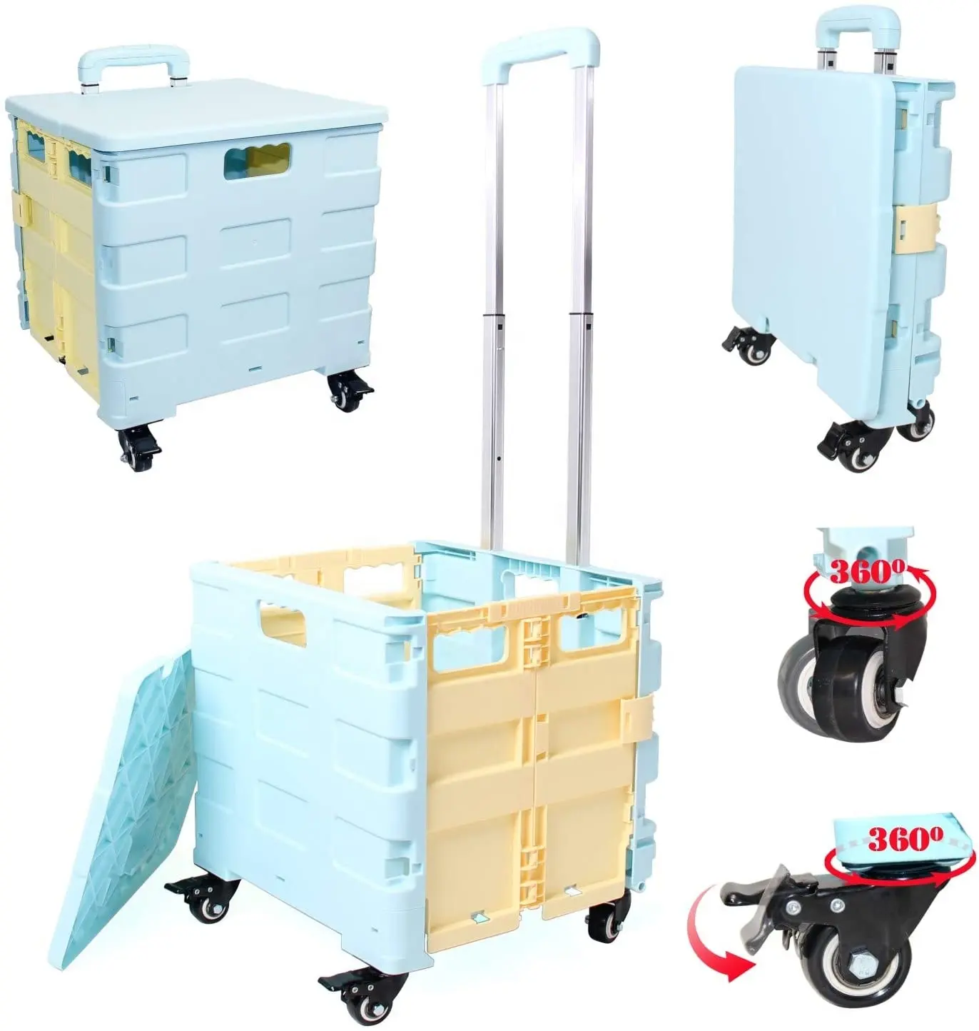 Heavy Duty Plastic Foldable Utility Shopping Carts Folding Portable Rolling Crate Cart for Travel Moving Luggage