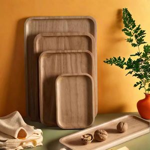 Solid Wood <b>Tray</b> Rectangular Rubberwood Serving <b>Tray</b> For <b>Tea</b> Coffee Home Dining - Product Image 1