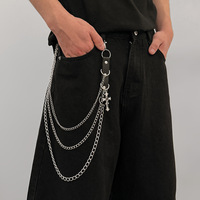 Chaîne de pantalon multi-styles punk gothique avec pendentifs croix, étoile, perle, crâne, boule 8, chaîne de portefeuille en métal pour hommes et femmes, streetwear