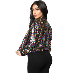 <span class=keywords><strong>Giacca</strong></span> glitterata da donna Bomber cappotto colorato con <span class=keywords><strong>paillettes</strong></span> Bling a manica <span class=keywords><strong>lunga</strong></span> Cool Street Club <span class=keywords><strong>giacca</strong></span> con Zip - Product Image 2