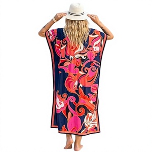 Floral Print Maxi <b>Kaftan</b> Dress Sleeveless Loose O-Neck <b>Summer</b> Casual Woven Polyester Boho Style - Product Image 1