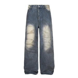 Nuevos pantalones vaqueros con diseño de letras estilo grafiti Fallout, con <span class=keywords><strong>tratamiento</strong></span> descolorido y pantalones anchos estilo punk con efecto tie-dye para hombre - Product Image 6