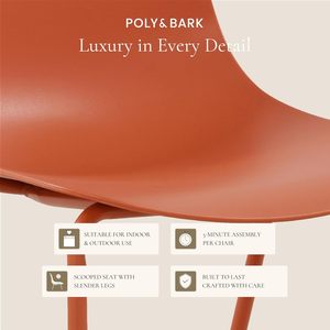 Juego de 4 Sillas de Comedor Apilables de Plástico Estilo Moderno de Mediados de Siglo con Patas de Metal - Uso Interior/Exterior, Color Rojo Coral, Muebles para el Hogar - Product Image 4