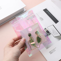 Emballage pour bijoux de petite taille 50 unités, emballage coloris rose refermable, holographique, sacs à fermeture éclair, Logo personnalisé