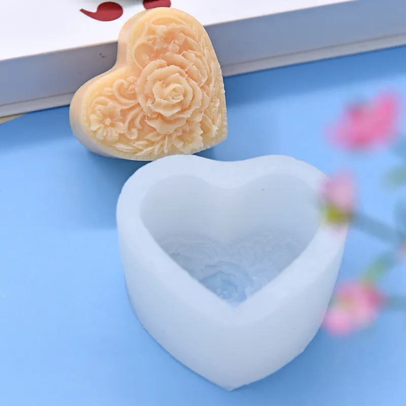 Schnelle Lieferungen Großhandel flache Rückseite handgemachte herzförmige Blume 3D-Silikonform für DIY-Aromatherapie-Kerze
