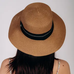 ホット販売ソリッドレディースサンペーパーパナマビーチ女性夏卸売麦わら帽子