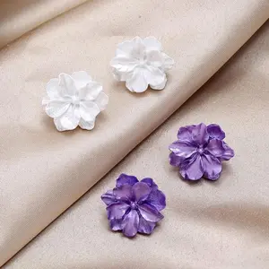 New Women Girls Jewelry Statement Earrings Custom White Purple Flower 925 Silver Post Stud Earrings