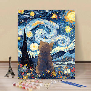 Star Cat bricolage peinture à l'huile numérique <span class=keywords><strong>Van</strong></span> <span class=keywords><strong>Gogh</strong></span> remplissage peint à la main paysage et fleur usine en gros pour la maison décorative utilisation - Product Image 5