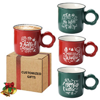 Cangkir kopi keramik gagang bunga item hadiah Festival Natal kustom OEM dengan kemasan kotak hadiah