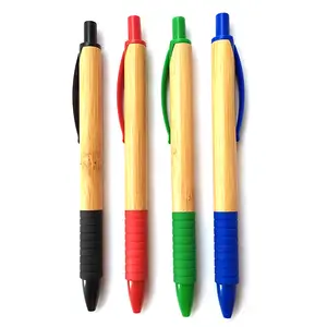 Amostra grátis logotipo personalizado barato impresso caneta de bola de bambu ecológica para promoção