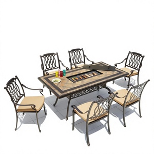 Durable Traditional Design Waterproof Aluminum Ceramic Outdoor <b>Korean</b> <b>BBQ</b> Grill Dining -<b>Table</b> Chairs for Parks Courtyards Hotels - Product Image 3