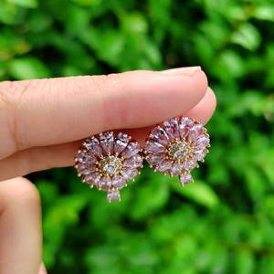 S925 Pure Silver French Luxury <b>Earrings</b> with Diamonds <b>Pink</b> Zircon Flowers <b>Pearl</b> Shell-Elegant Stylish Set - Product Image 2