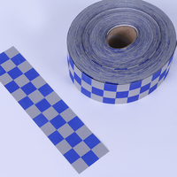 Matériau de ruban en tissu polyester à carreaux bleu et blanc, auto-adhésif, en PVC, haute réflectivité, phosphorescent, pour couture et signalisation, vente en gros EPI