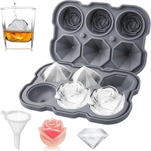Moule à glace en silicone Formes amusantes avec couvercle transparent <span class=keywords><strong>de</strong></span> type entonnoir 3 boules <span class=keywords><strong>de</strong></span> glace diamantées 3 roses pour refroidir les boissons aux cocktails au whisky - Product Image 3