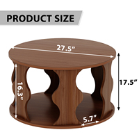 Table basse vintage surdimensionnée en noyer à 2 niveaux avec étagères et pieds ondulés pour appartement, salon, balcon – Sourcing pour commandes en gros