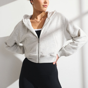 Sweat-shirt à capuche zippé pour femme, couleur unie, en coton doux, style coréen, décontracté, à manches longues, pour un usage quotidien - Product Image 2