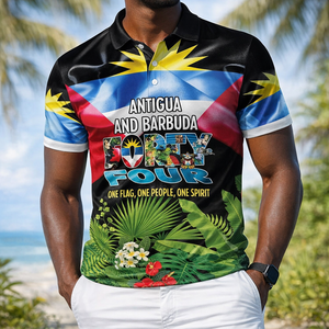 เสื้อโปโลวันครบรอบ<span class=keywords><strong>44th</strong></span> ของแอนติกาและบาร์บูดาเสื้อโปโลลายธงชาติวันครบรอบหนึ่งคนหนึ่งดวงใจ - Product Image 1